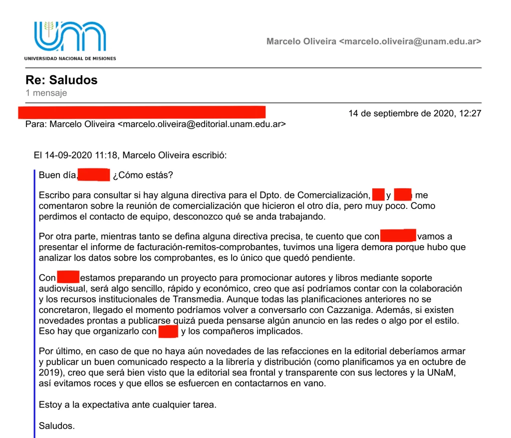 Facsímil del email institucional
