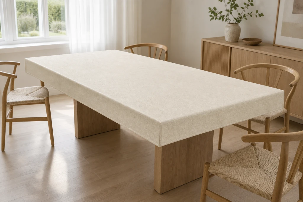 Cobertor de mesa color Natural colocado sobre una mesa rectangular