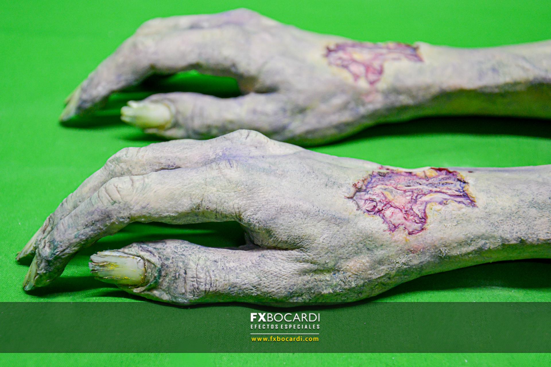 Mano y antebrazo de zombie, para corto de terror en Córdoba.