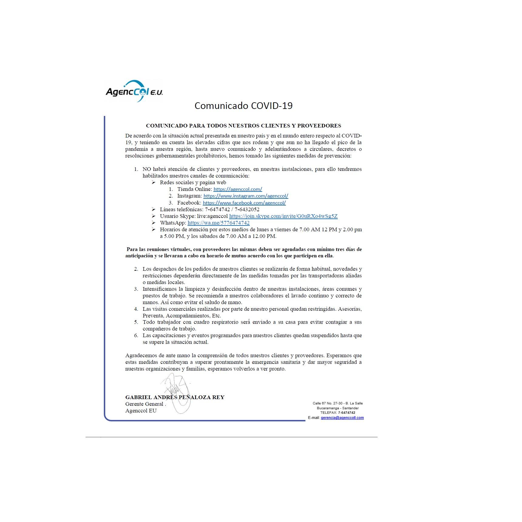 Comunicado COVID-19