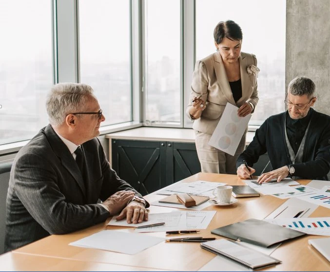 Equipo profesional de consultoría en reunión de trabajo
