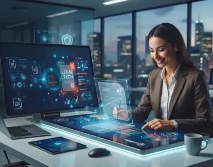 Profesionales en entorno corporativo tecnológico