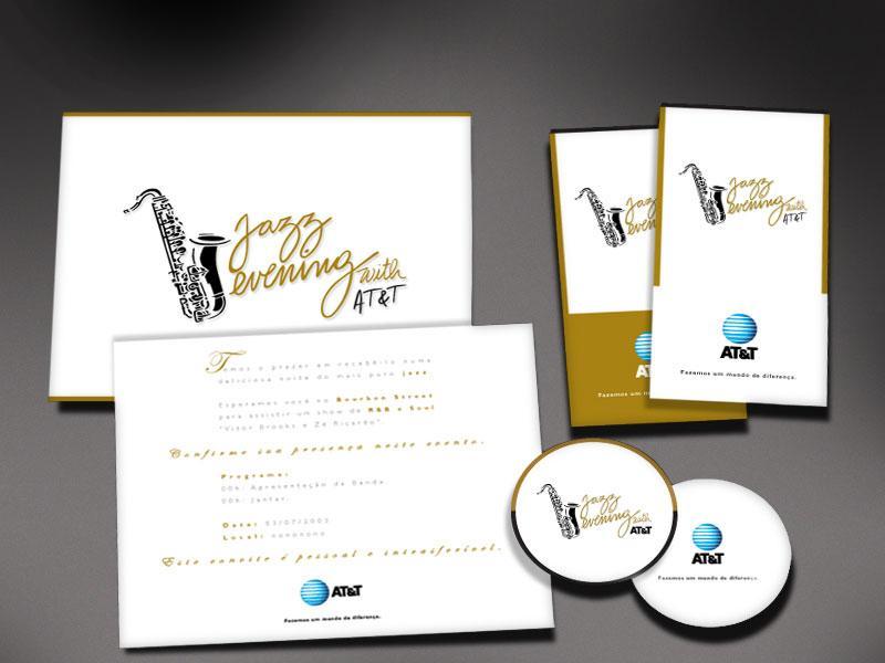 lanzamiento - evento "Jazz Evening with AT&T" - invitación, folleto y calcomanía