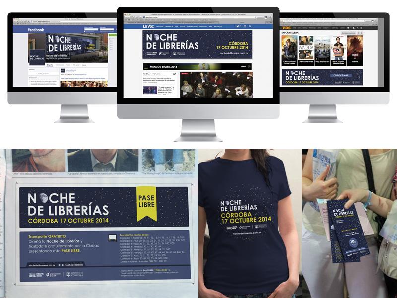 evento lanzamiento "noche de librerías" - portales web, anuncio, camiseta y folleto