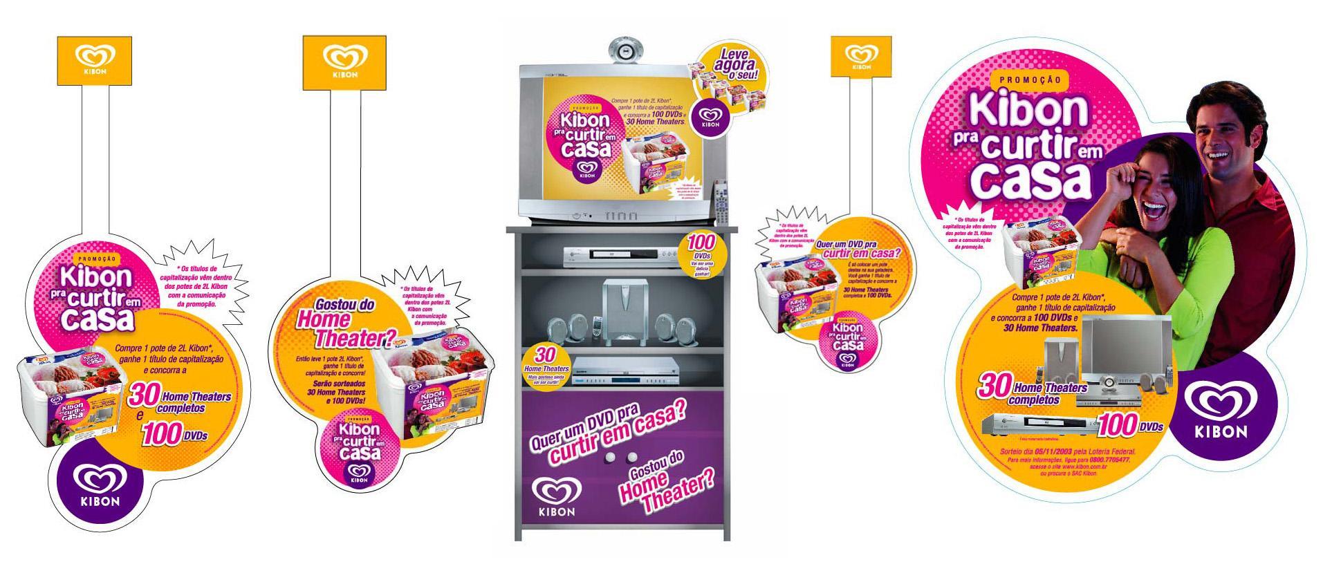 lanzamiento - Promo "Kibon pra curtir em casa" - colgantes freezer, display dvd y Adhesivo